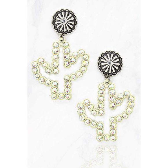 DelBec Jewelry - Cactus Shaped Rhinestone Earrings